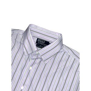 Polo Ralph Lauren Shirt Mens 17.5 35 Lavendar Stripe 2Ply Cotton French Cuff